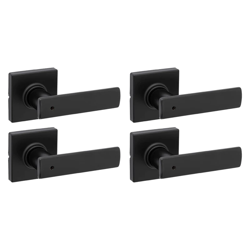 Kwikset Breton Square Bed/Bath Lever Featuring Microban in Matte Black (4-Pack)