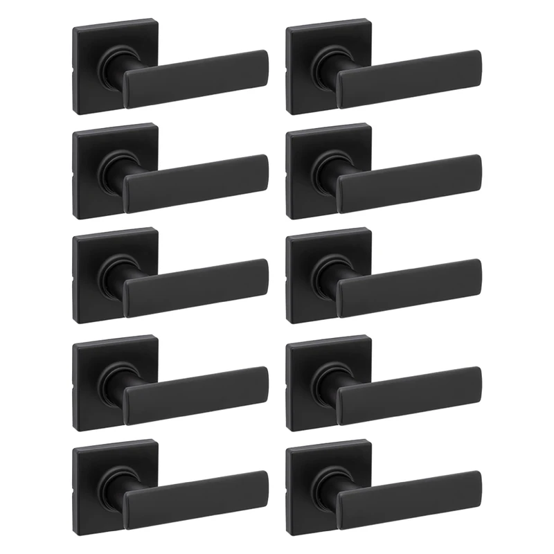 Kwikset Breton Square Hall/Closet Lever Featuring Microban in Matte Black (10-Pack)