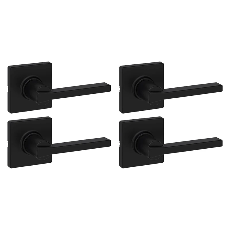 Kwikset Casey Interior Passage Door Handles for Closet and Hallway Doors, Reversible Non-Locking, Matte Black with Microban Protection, 4 Pack