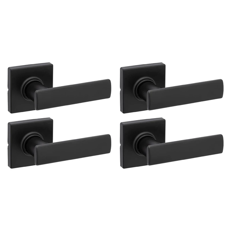 Kwikset Breton Square Hall/Closet Lever Featuring Microban in Matte Black (4-Pack)