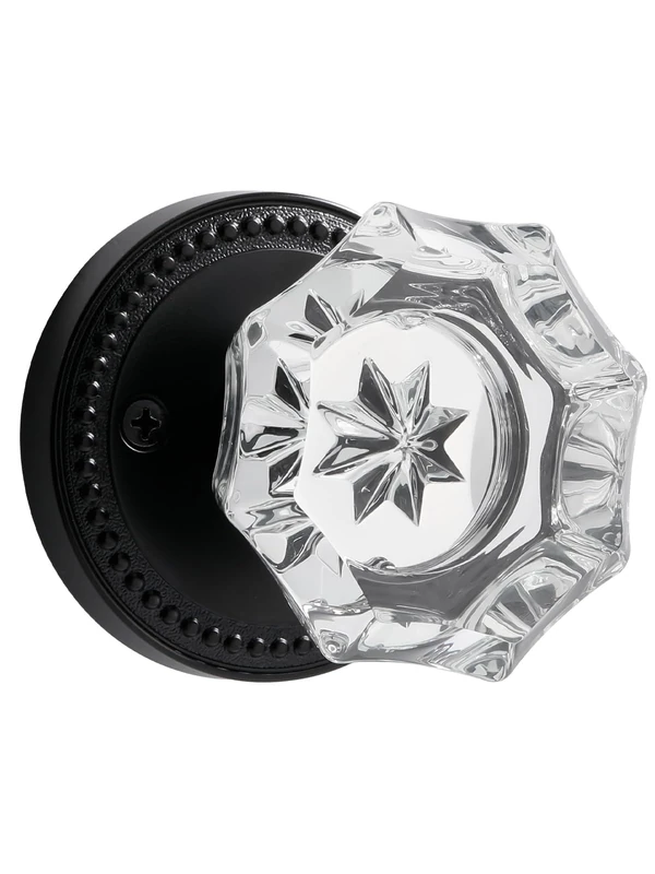 SORWDUERM Black Door Knobs Crystal Door Knob Passage Door Knobs Matte Black Interior Glass Door Knob for Hall and Closet 2 Pack