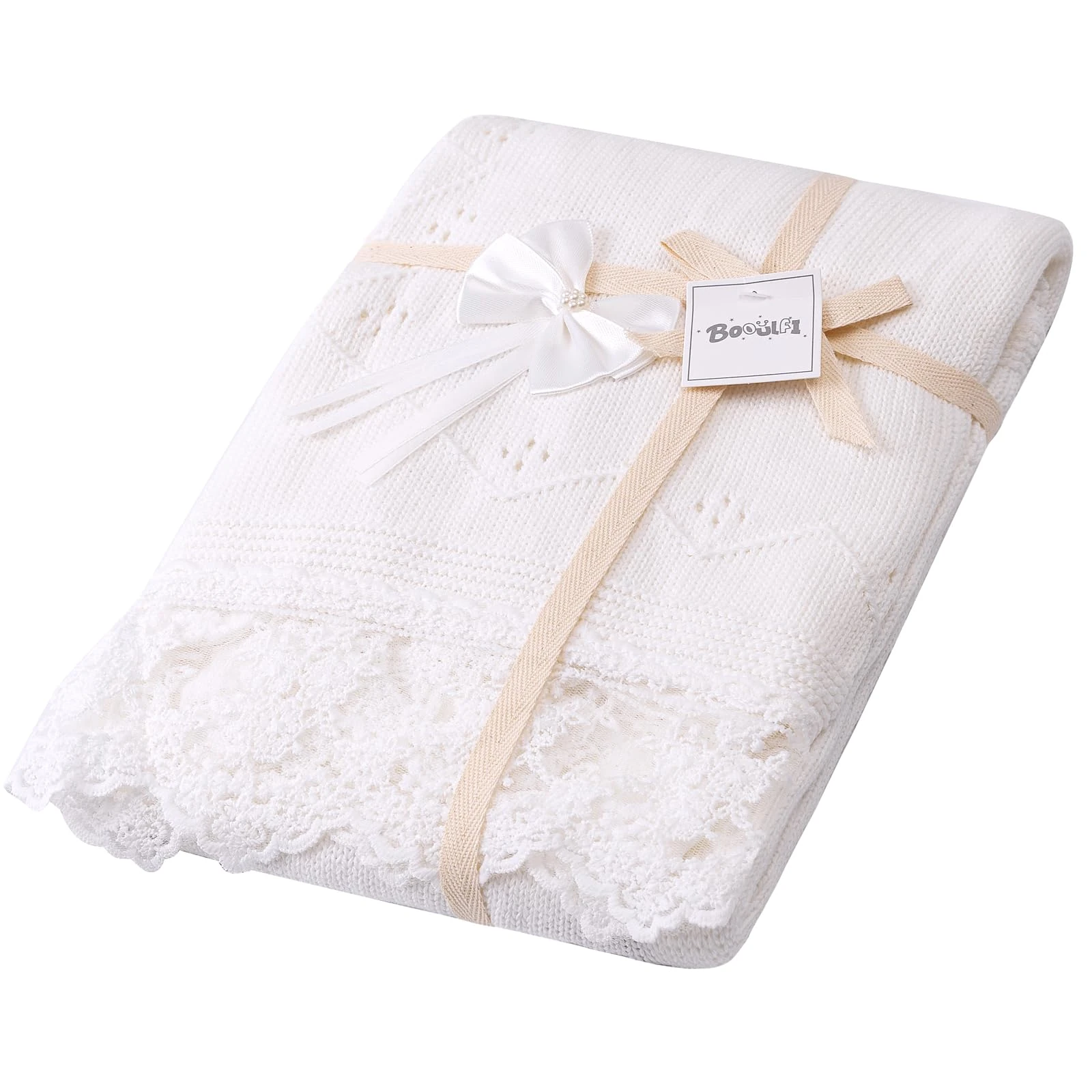 Booulfi Baby Blanket for Girls White Swaddles Towel for Newborns Toddler Receiving Blankets Baptism Christening Unisex Neutral Girl Boy Stroller Knit Cotton Crochet Lace Crib Blanket