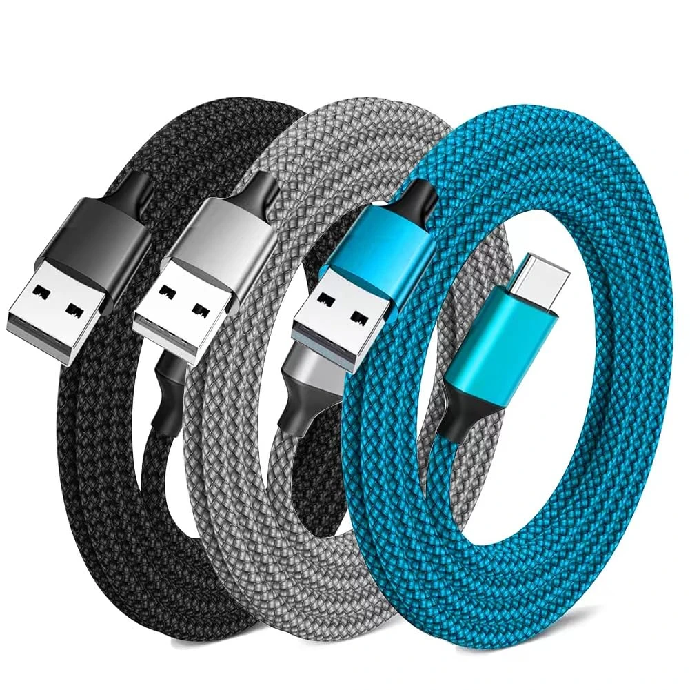JISWK 3 Pack, 6FT USB A to USB C Charger Cable, Fast Charging, Braided, Compatible with Samsung Galaxy, Google Pixel, HTC, Sony XZ, oppo and More