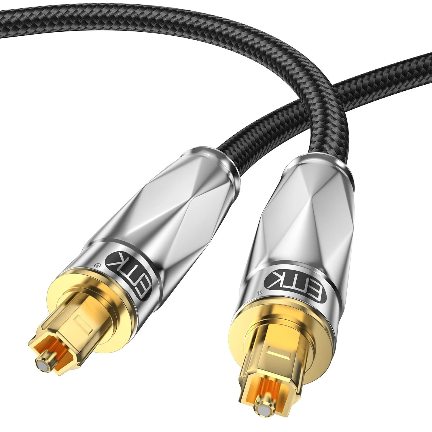 EMK Digital Optical Audio Cable (24K Gold Plated Connectors,Aluminum Alloy Shell,Braided Jacket) S/PDIF Toslink Optical Cable Fiber Optic Cable for Home Theater,Soundbars,Gaming Consoles (8 metres)