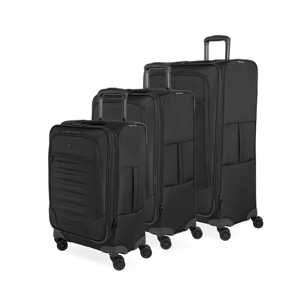 SwissGear Opulence Softside Expandable Luggage with Spinner Wheels, Black, 3-Piece Set (21/25/29), Swissgear Opulence Softside Expandable Luggage with Spinner Wheels
