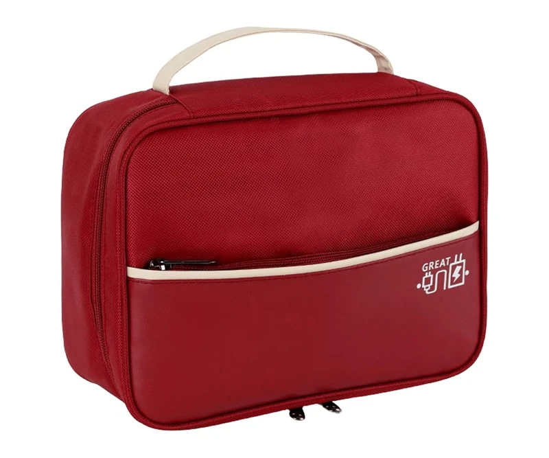 FAVORTALK Travel Cable Organiser Double Layer Electronic Accessories Storage Bag with Removable Bulkhead Universal Carry Travel Gadget Bag for Power Bank,USB, Charger Hard Disk, Wine Red 1 B21512