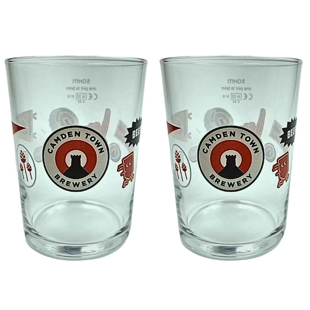 2 X Roxley Camden Town Stubby Pint Glasses X2 Original Lager Pint Glass Glasses 67 cl