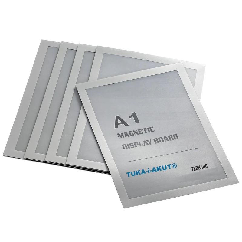 TUKA-i-AKUT 5pcs A1 Magnetic Display Frame with Self-Adhesive Backing, Document Sleeves Magnetic Frame Self Adhesive for POS, Sign, Notices, Photos. Quick Insert Exchange, Silver Color TKD8400-A1-5x