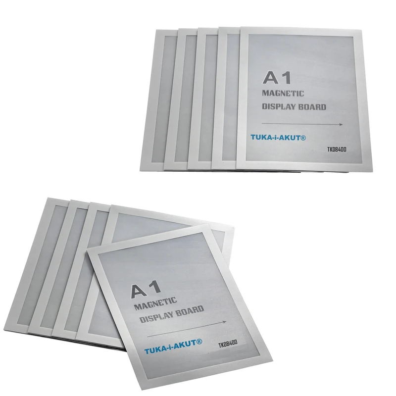 TUKA-i-AKUT 10pcs A1 Magnetic Display Frame with Self-Adhesive Backing, Document Sleeves Magnetic Frame Self Adhesive for POS, Sign, Notices, Photos. Quick Insert Exchange, Silver Color TKD8400-A1-10x