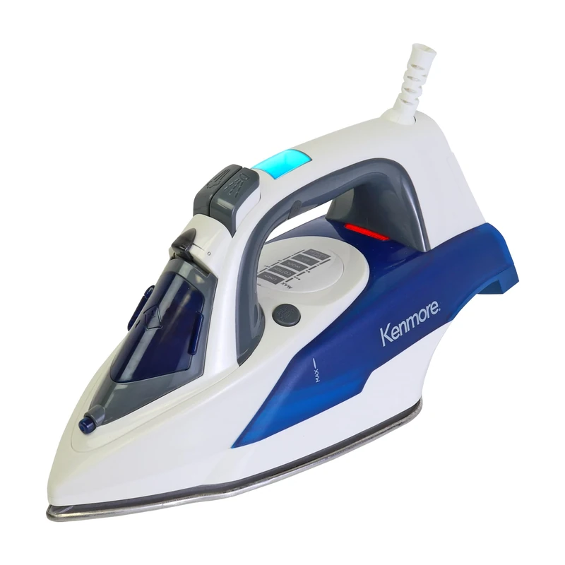 Kenmore Electric Steam Iron Advanced Clothes Steamer Fits on Ironing Board Handheld Steam Generator LED Display 9 Fabric Presets Stainless Steel Soleplate 310ml Water Tank Mini Travel Irons White