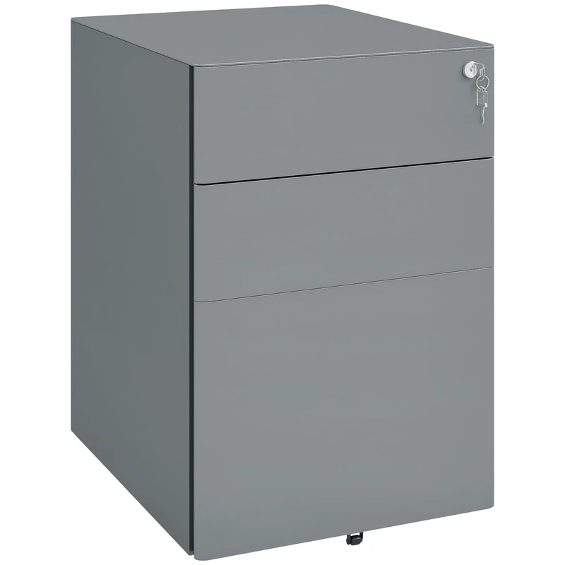 Vinsetto 3-Drawer Mobile Filing Cabinet, Steel Lockable File Cabinet for A4, Legal, Letter, Compact Under Desk Storage Unit with Pre-Assembled Body Except Wheels for Home Office, 39 x 48 x 59cm, Grey