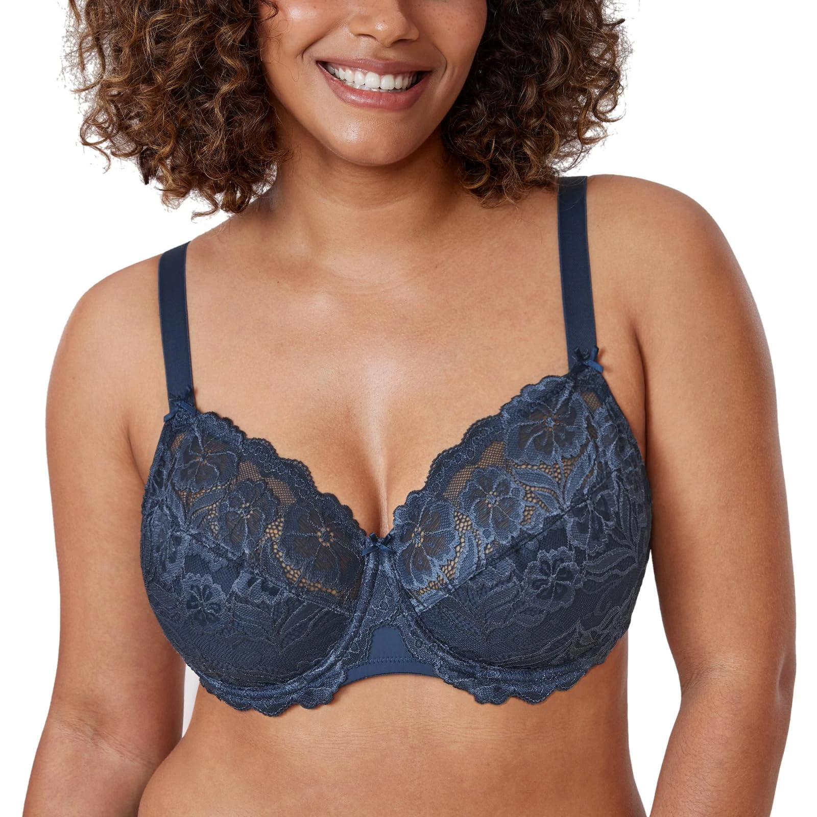 Delimira Women's Full Coverage Non-Foam Floral Lace Plus Size Underwired Bra Sargasso 40C