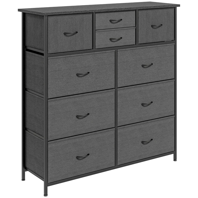 HOMCOM Chest of Drawers for Bedroom, Fabric Dresser, 10 Drawer Storage Organizer Unit with Foldable Drawers and Steel Frame, Black - Image 1