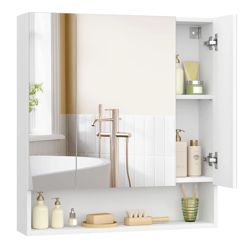VASAGLE KAILYN Collection - Bathroom Mirror Cabinet, Bathroom Wall Mirror Cabinet, Open Compartment, Adjustable Shelves, 16.5 x 70 x 75 cm, Cloud White BBK129W01