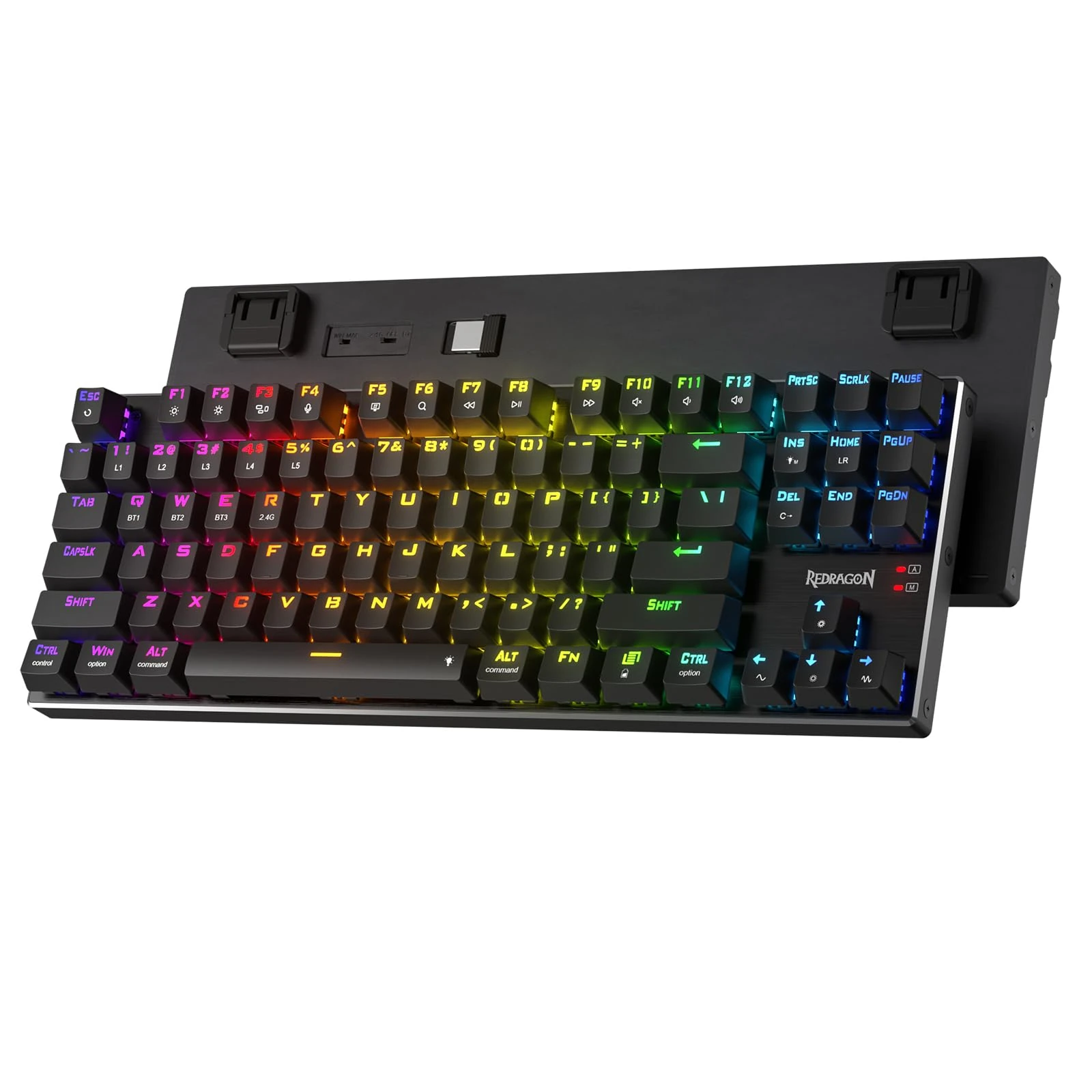 Redragon K660RGB-PRO Wireless RGB Gaming Keyboard, 80% 87 Keys BT/2.4Ghz Tri-Mode Aluminum Mechanical Keyboard w/Mac Function Keys, Hot-Swap Sockets & Noise Absorbing Form, Red Switch