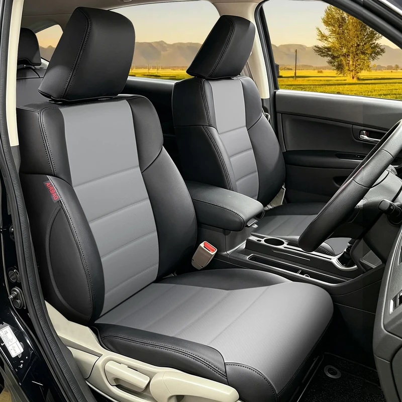 HKZ Fit CRV Car Seat Covers Full Set for Honda CR-V 2015 2016 CRV Sport;EX;EX-L;LX;Touring;Special Edition AWD/2WD - Leather (Black/Gray)