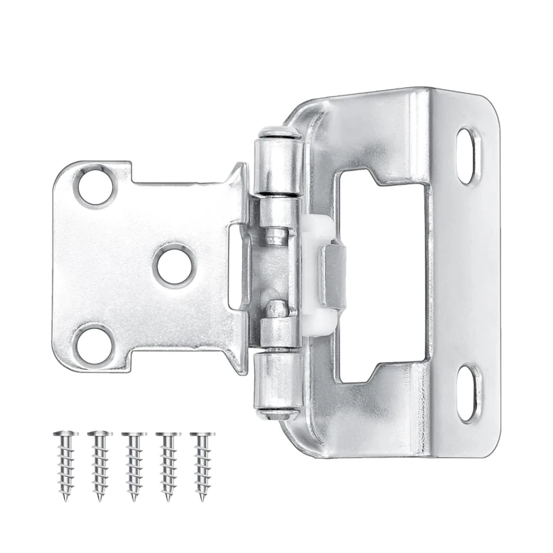 50 Pack 25 Pairs 1/2 inch Overlay Kitchen Cabinet Hinges, Brushed Nickel Partial Wrap Around Self Closing Cabinet Door Hinges for Face Frame Cabinet, Silver Face Mount Cupboard Hardware