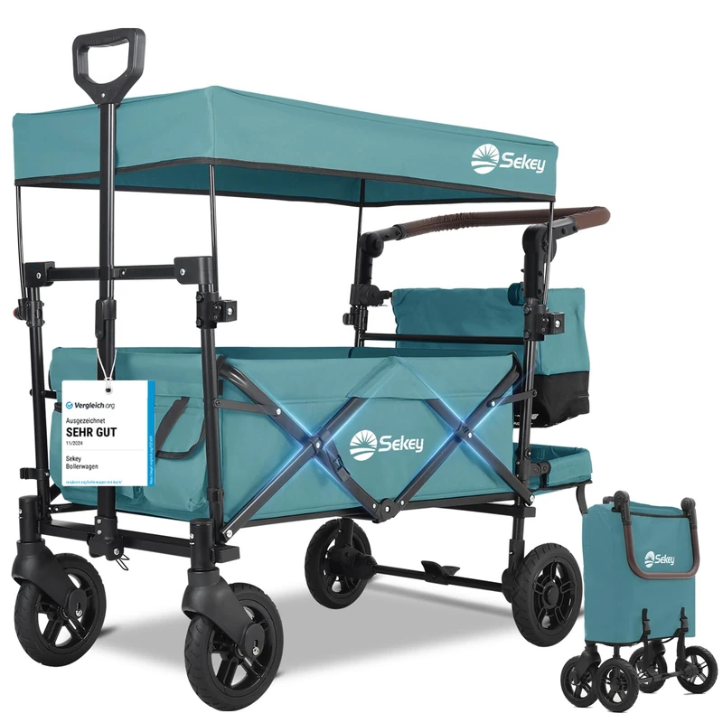 Sekey Handcart, 600D Waterproof Oxford Fabric Alloy Steel PU Tyres, Dark Green, L