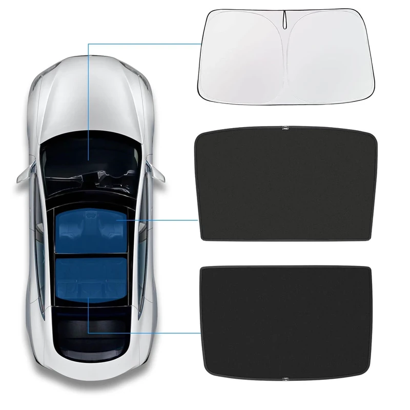 TSELLER for Tesla Model Y Sunshade Roof Sunroof Shade Upgrade 3.0 Accessories 2023 2022 2021 2020(Ice Black) & Tesla Model Y Windshield Sunshade Front Window Sun Shade Block UV Rays Heat 2016-2023