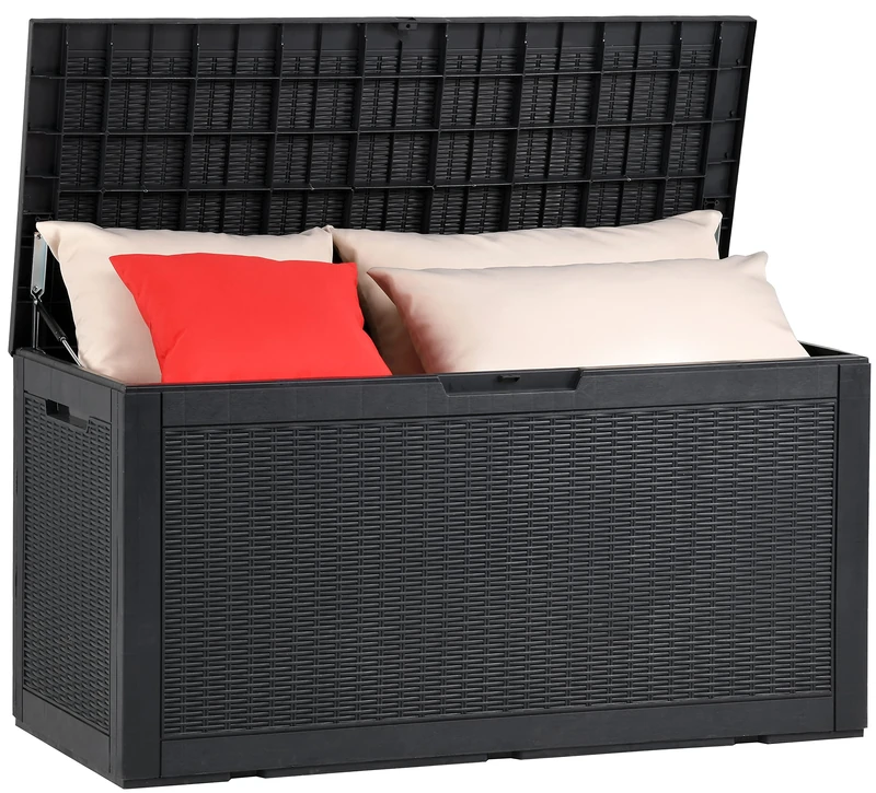 YITAHOME Outdoor Storage Box Waterproof, Heavy Duty 380L Large Resin Deck Boxes,Weather Resistant Durable Garden Storage Box, Pool Supplies, Lockable, Garden Storage Containers,Black