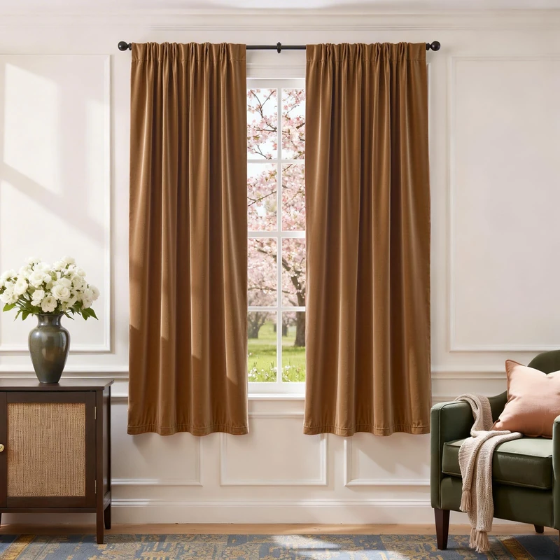 Lazzzy Velvet Blackout Curtains Thermal Insulated Room Window Drapes Super Soft Luxury Curtains for Living Room Bedroom Rod Pocket 2 Panels, Gold Brown, 52" W x 72" L