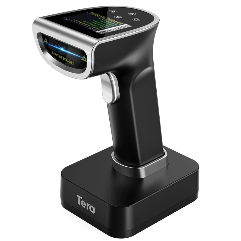 Tera Barcode Scanner with Digital Setting Screen & Keypad, Pro Version Extra Fast Scanning Speed, Works with Bluetooth 2.4G Wireless 1D 2D QR Handheld Image Bar Code Reader Model HW0015 Silver