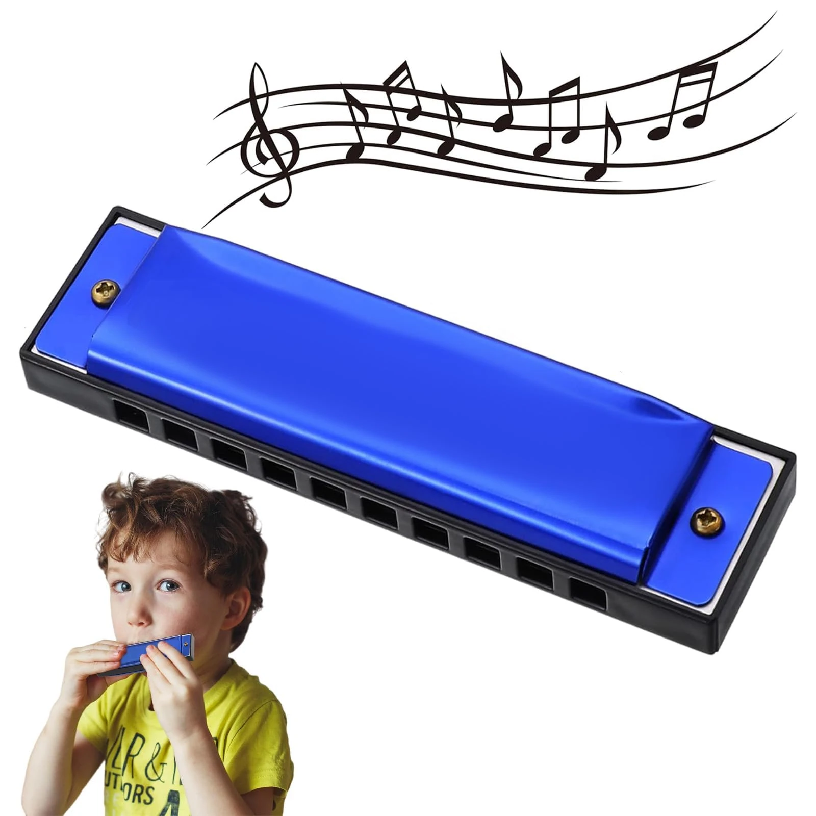 Vexquivera 10-Hole 20-Tone Blues Harmonica in C, Mouth Organ, Perfect for Beginners & Professionals, Blue