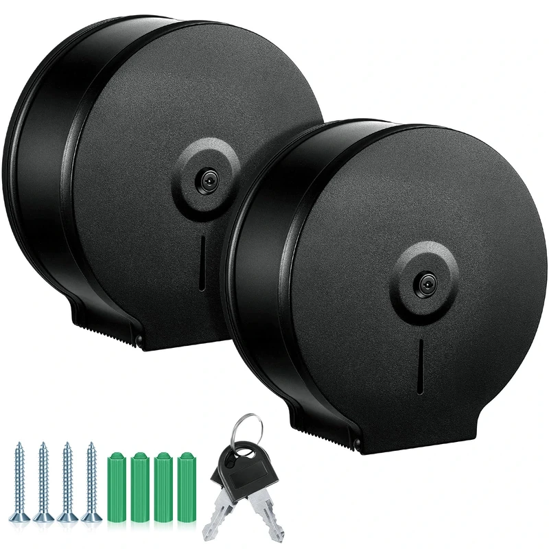 Mifoci Industrial Toilet Paper Holder Commercial Roll Dispenser Wall Mount Stainless Steel Jumbo Toilet Tissue Dispenser Fits 9" Roll Toilet Paper for Office Home Public Places(Black, 2 Pcs)