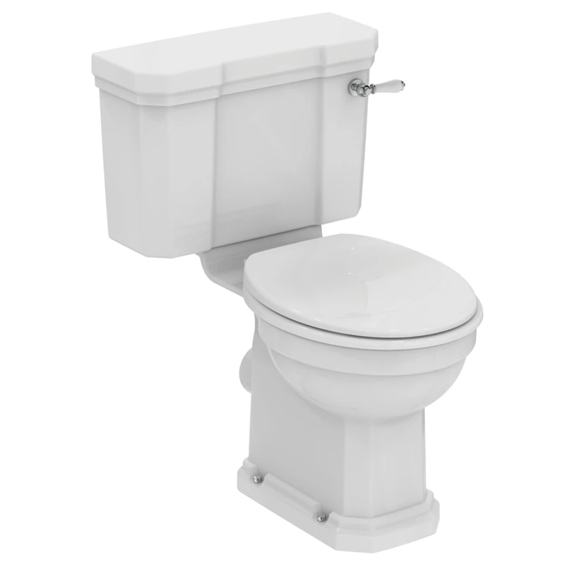 Ideal Standard Waverley Traditional Close Coupled Toilet and Dual Flush 6/4 Litre Cistern Including Traditional Lever and White Toilet Seat