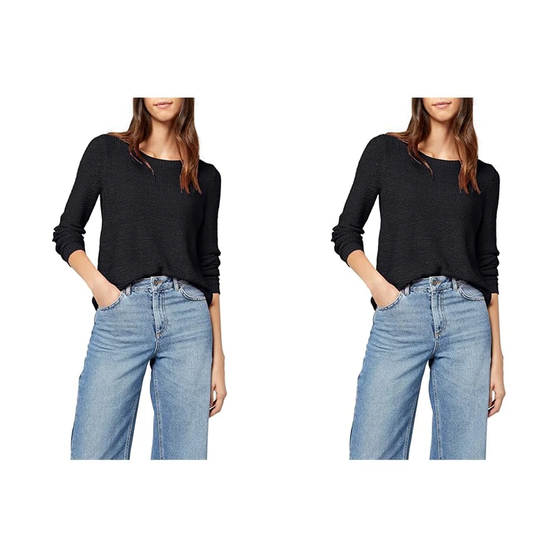 ONLY Womens Knit Crew Jumper Black 16 (XL) (Pack of 2) - Image 1