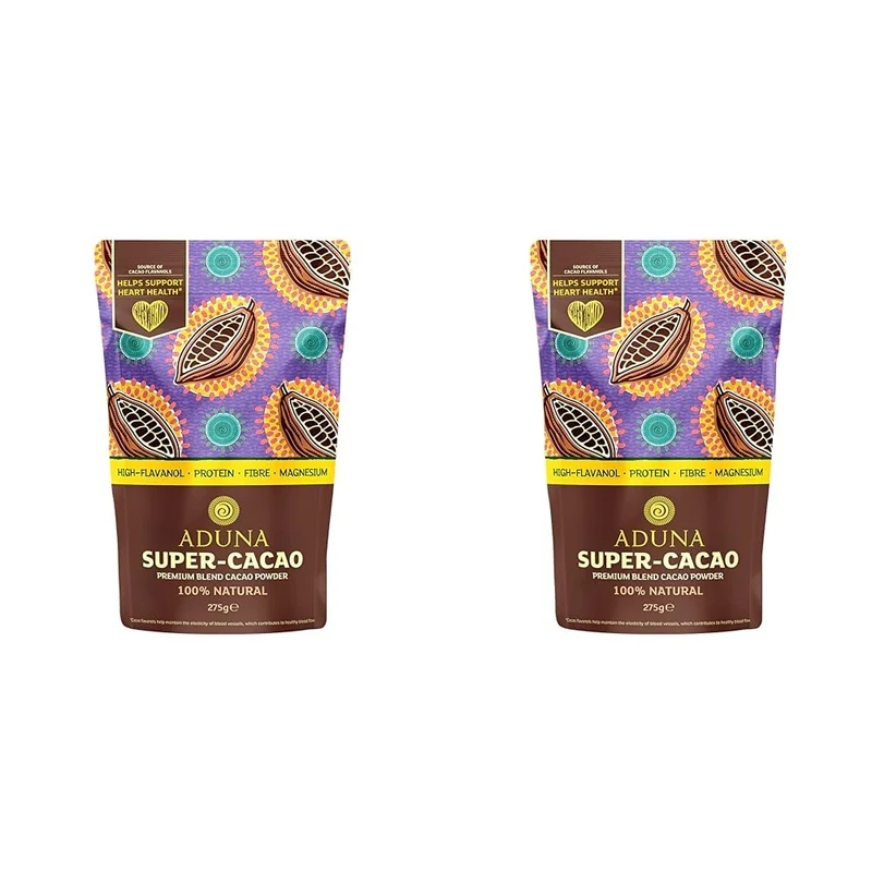 Aduna Super-Cacao Powder | Natural Raw African Cacao Powder for Cardiovascular Health | Ghanaian Low Cadmium Cacao | 275g Resealable and Recyclable Pack (Pack of 2)