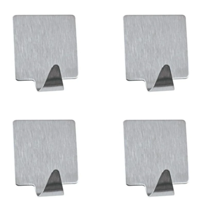 MSV Set of 4 Adhesive Wall Hooks Stainless Steel