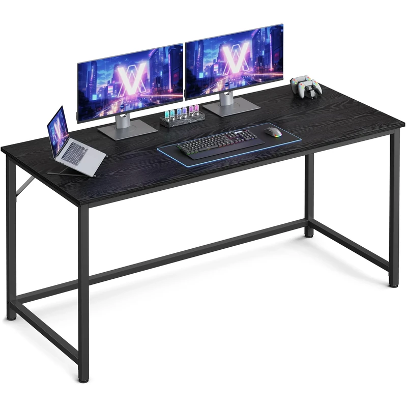 VASAGLE Computer Desk, Office Desk, 135 x 60 x 76 cm, for Study, Bedroom, Living Room, Rustic Brown and Ink Black LWD043B01