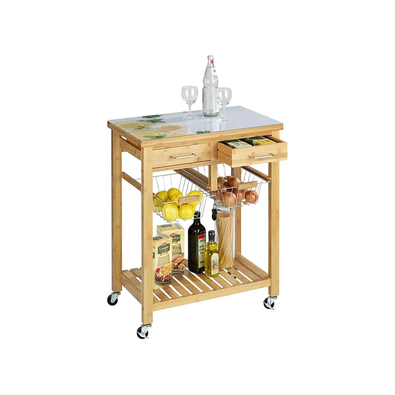 Avilia Kitchen Utensil Trolley - Serving Trolley in Bamboo and Metal, 69 x 88 x 40 cm, Brown