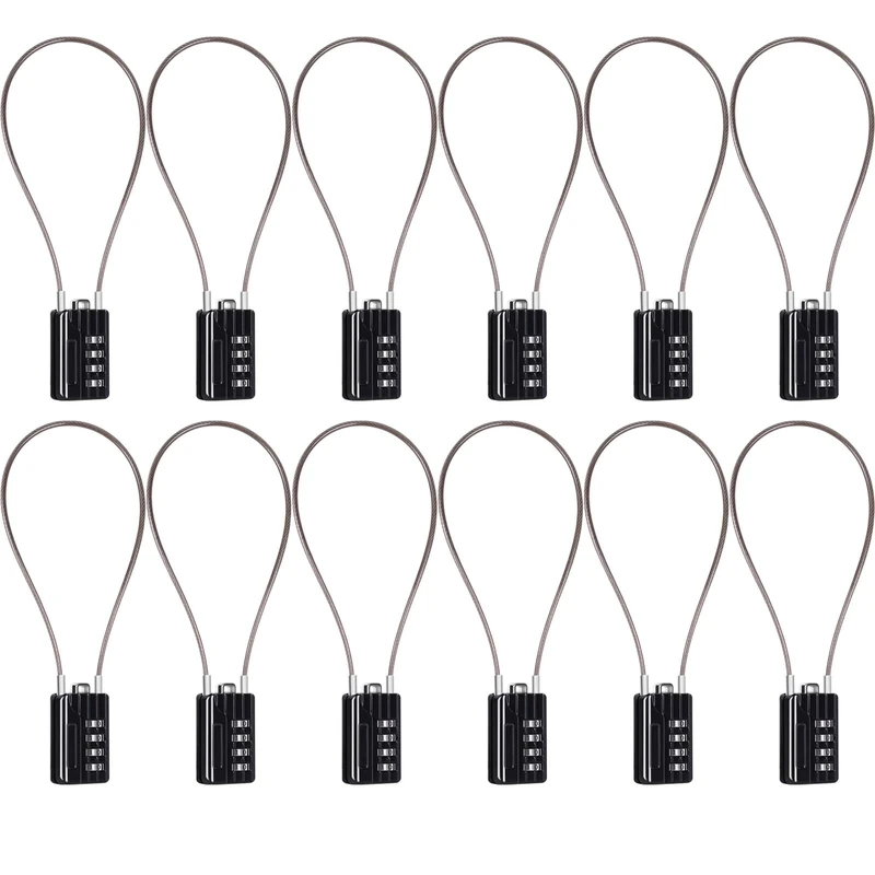 SEPOX® 12Pcs Versatile Resettable 4-Digit Combination Padlock with Extra Long Cable 32cm, Personalized Password, Durable Vinyl Steel Cable Black, Multipurpose Lock for Suitcase, Gym Lockers, Toolbox