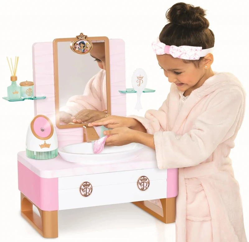 Disney Princess Style Collection Girls Deluxe Day Spa with Realistic Steamer, Play Skincare Essentials & Real Running Water, 20+ Pieces