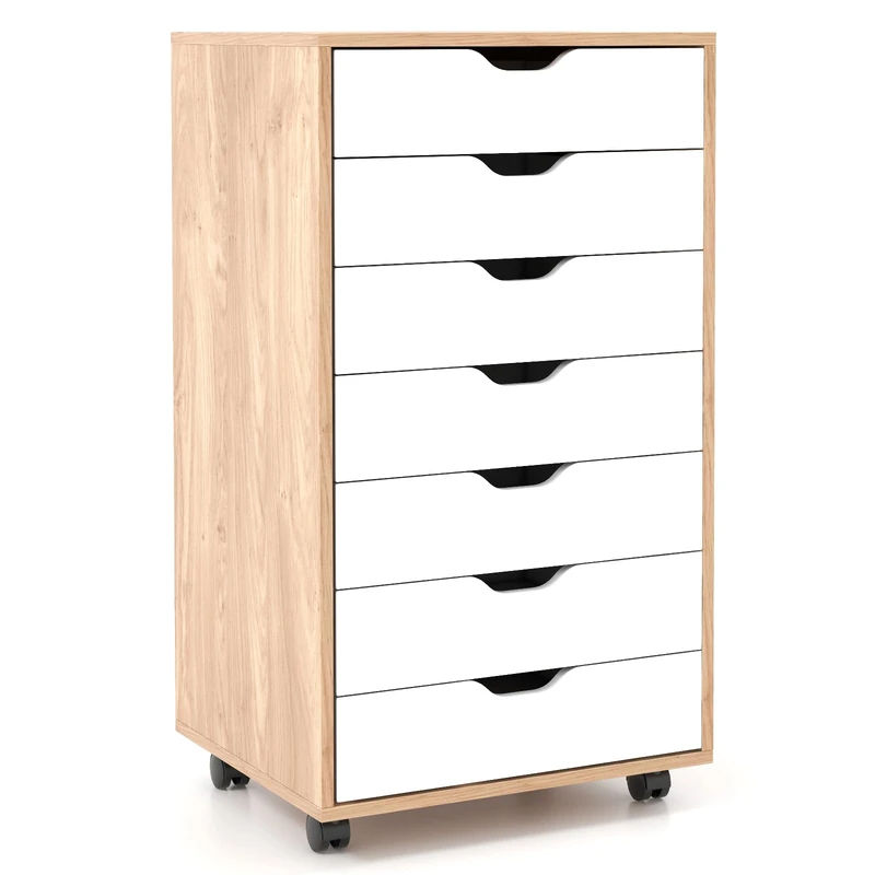 CASART Rolling File Cabinet, 5/7 Drawers Freestanding Storage Organizer Cupboard on Wheels, Home Office Lateral Filing Chest (Natural, 7 Drawers)