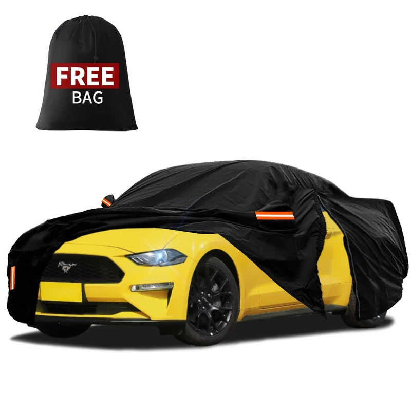 FiveFox 6 Layers Car Cover Custom Fit for Ford Mustang 1964-2024, Waterproof Outdoor All Weather Protection with Driver Door Zipper 210D Oxford, Mustang GT/Cobra/Shelby/Bullitt/ECOBOOST/Chevy Camaro