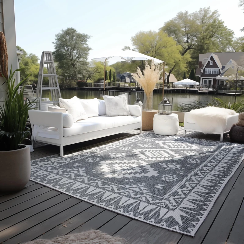 ELLE Decoration Indoor and Outdoor Rug Reversible Rug Weatherproof & Waterproof Modern Geometric Pattern Diamond Pattern Outdoor Rug for Garden Balcony Patio Living Room Silver 160 x 230 cm