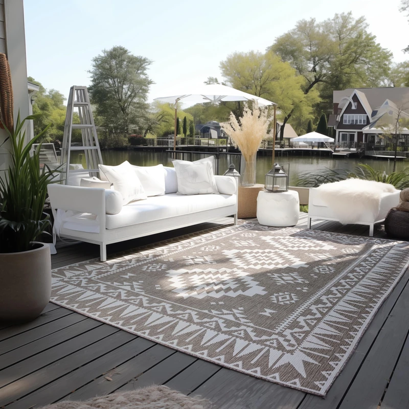 Elle Decoration Indoor and Outdoor Rug Reversible Rug Weatherproof & Waterproof Modern Geometric Pattern Diamond Pattern Outdoor Rug for Garden Balcony Patio Living Room Linen 160 x 230 cm