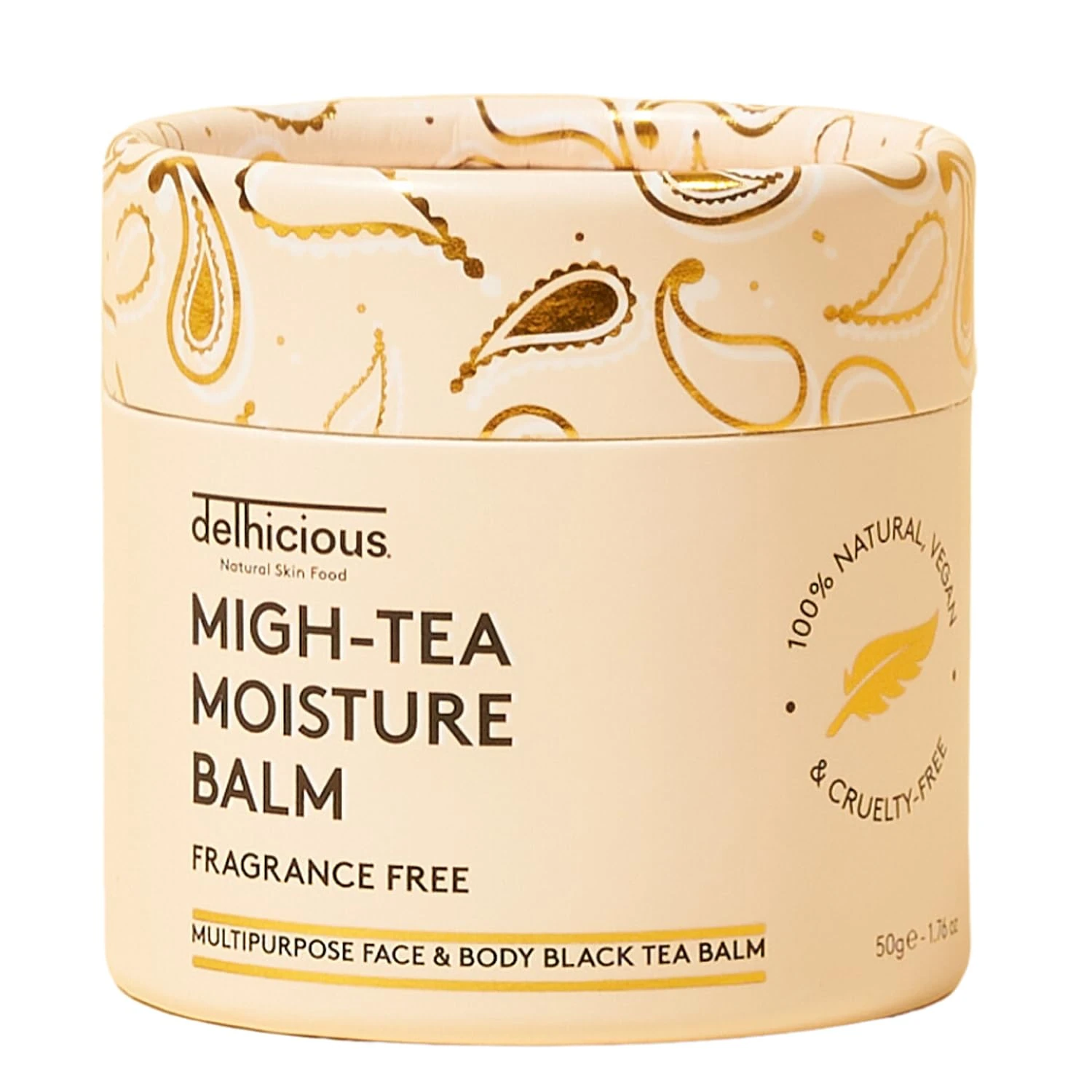 Delhicious Fragrance Free Face & Body Balm for Dry Sensitive Skin - Eczema Relief, Psoriasis Treatment - Migh-Tea Moisture Shea Butter Moisturiser - Multipurpose Balm - Natural, Vegan, Ayurveda - 50g
