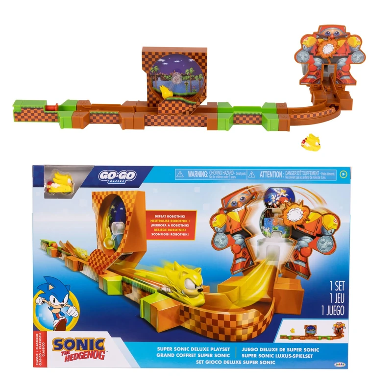 SONIC THE HEDGEHOG Go Go Racers Deluxe Playset with Diecast Super Sonic Figure, Combine with The Sonic Adventure Playset and Knuckles Adventure