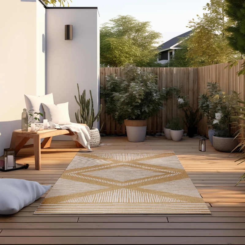 ELLE Decoration Indoor and Outdoor Rug - Reversible Rug Weatherproof & Waterproof - Modern Diamond Pattern Geometric Pattern Outdoor Rug for Garden, Balcony, Patio, Living Room - Ochre, 160 x 230 cm