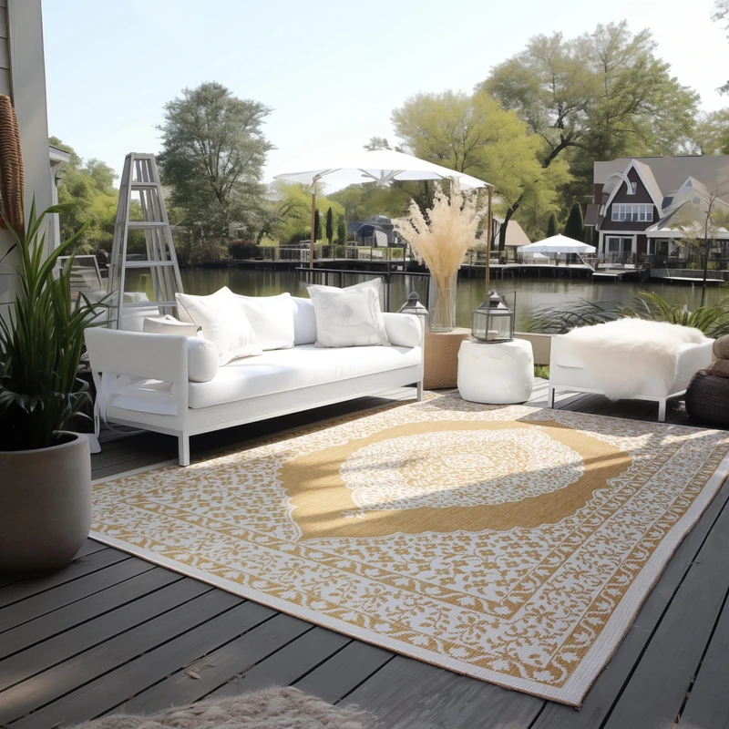 Elle Decoration Oriental Indoor and Outdoor Rug Reversible Rug Weatherproof & Waterproof Vintage Design Outdoor Rug Oriental for Garden, Balcony, Patio, Living Room - Ochre, 160 x 230 cm