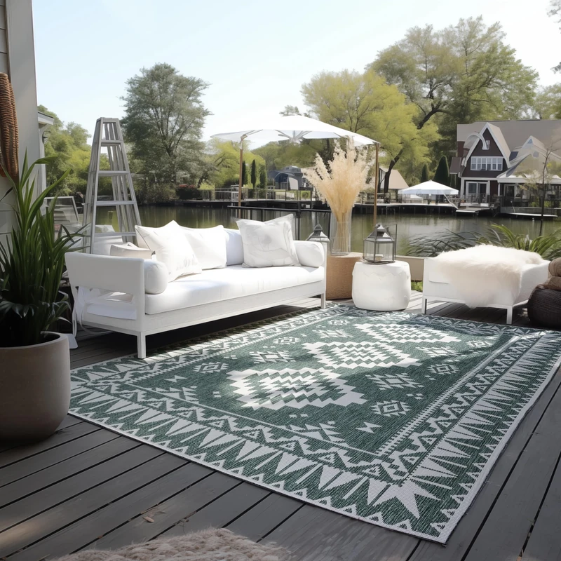 Elle Decoration Indoor and Outdoor Rug - Reversible Rug Weatherproof & Waterproof - Modern Geometric Pattern Diamond Pattern Outdoor Rug for Garden, Balcony, Patio, Living Room - Green, 160 x 230 cm