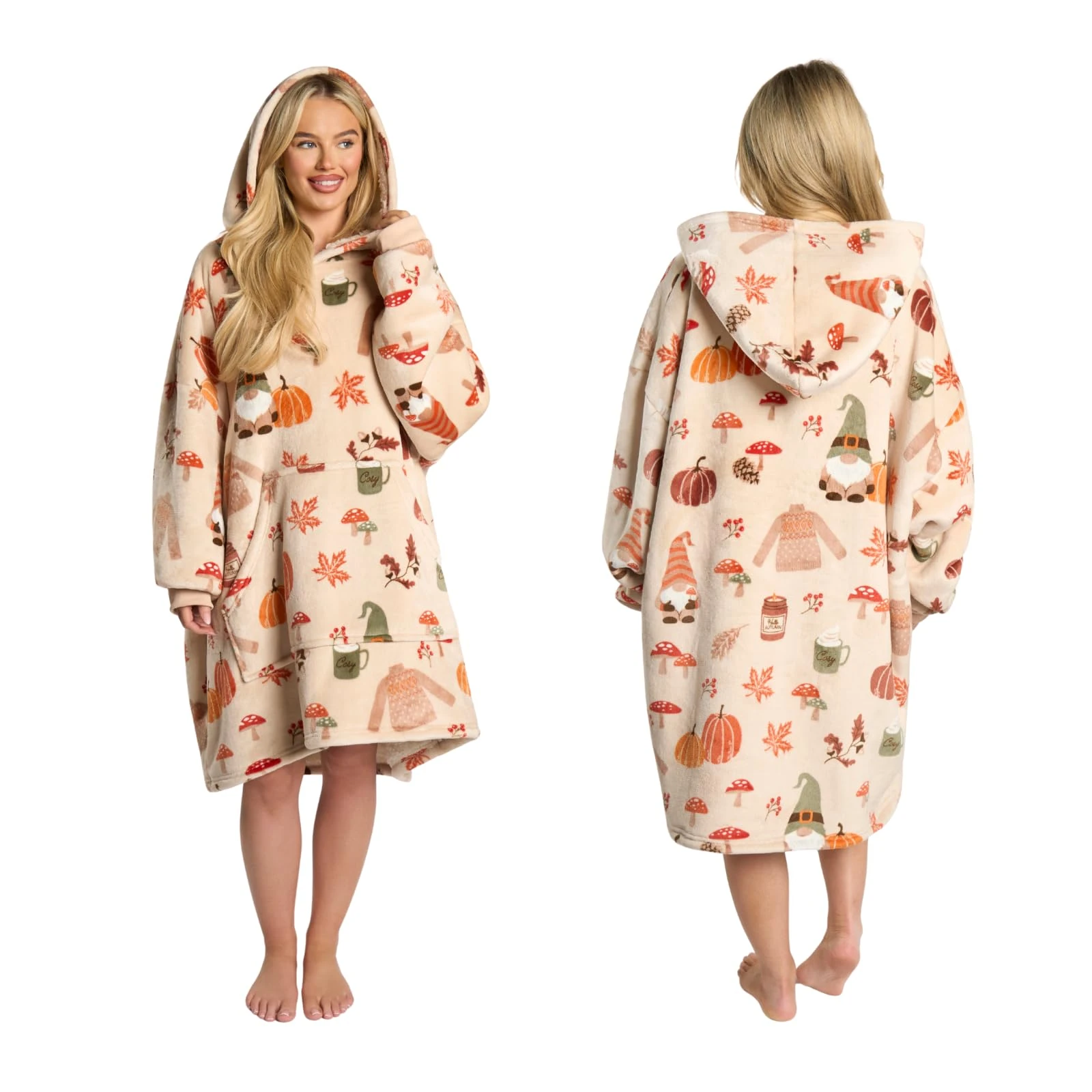 OHS Autumn Blanket Hoodie Halloween, Halloween Gifts for Adults Sherpa Fleece Winter Snuggle Hoodie Warm Soft Fluffy Wearable Hoodie Blanket for Women, One Size - Burnt Orange