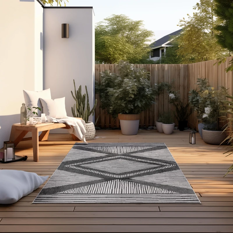 Elle Decoration Indoor and Outdoor Rug - Reversible Rug Weatherproof & Waterproof - Modern Diamond Pattern Geometric Pattern Outdoor Rug for Garden, Balcony, Patio, Living Room - Black, 160 x 230 cm