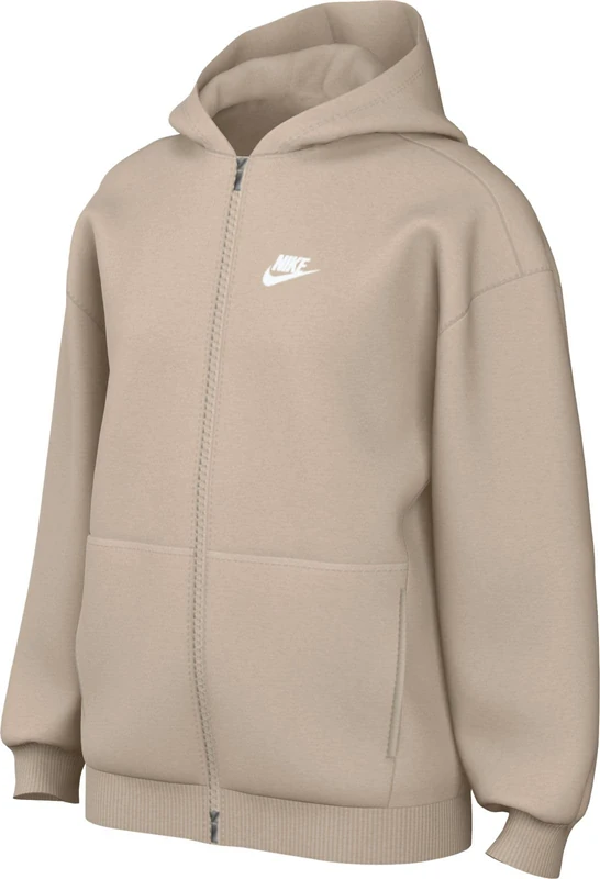 NIKE FD2931-126 G NSW CLUB FLC OVRSZD FZ LBR Sweatshirt Girl's SANDDRIFT/WHITE Size XS