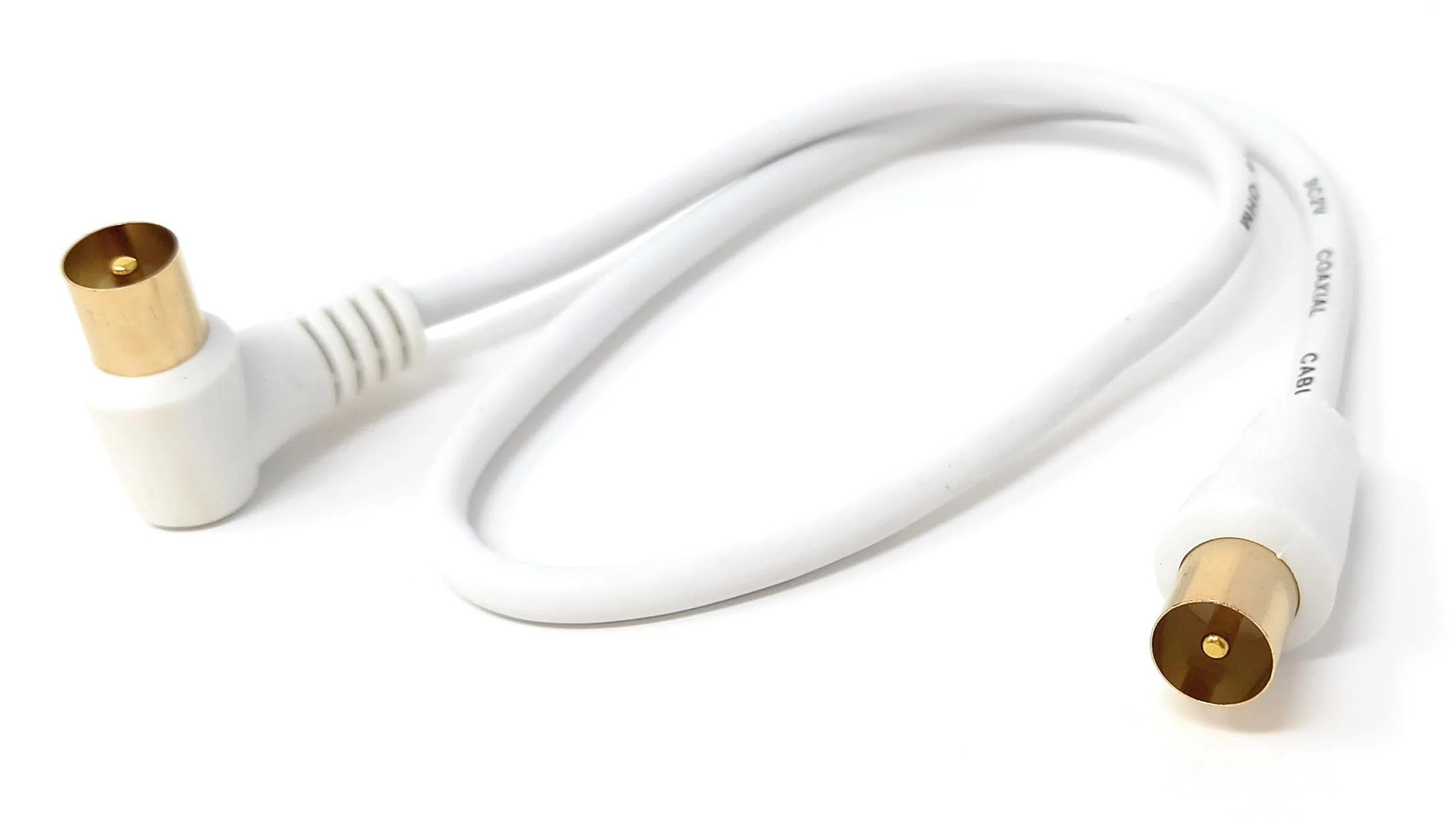 DRUT 40cm TV Male to Male Plug Coaxial Cable RG6 Aerial Digital Antenna RF Fly Lead Cable Right Angle, White Gold 1.3ft