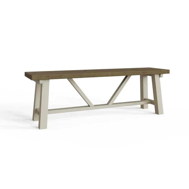 FWStyle Reclaimed Pine 140cm Dining Bench in a Rustic Farmhouse Driftwood and Truffle Finish.